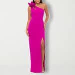 Sexy One Shoulder Satin Layered Hot Pink Long Wedding Guest Dress Evening Dress SP927