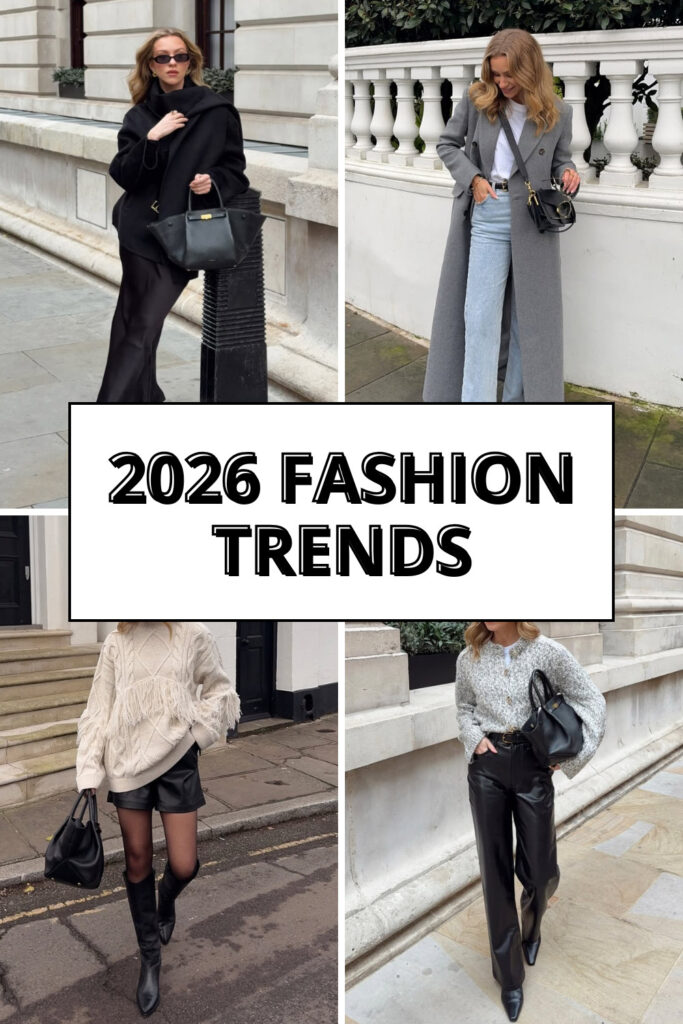 four minimalist street style outfits featuring neutral colors and 2026 fashion trends