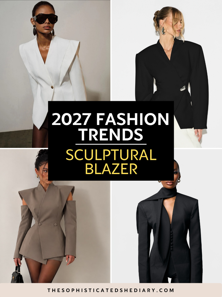 women wearing tailored sculptural blazers with sharp shoulders and unique silhouettes